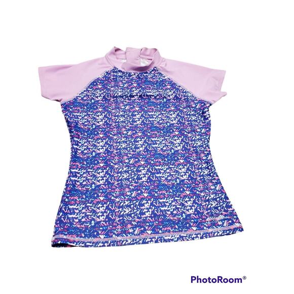 Girl's Eddie Bauer Short Sleeve Swim Shirt - Purple & Dark Blue Multicolor - Picture 1 of 6